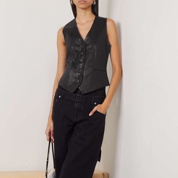 Vintage Unisex 80's/90's Leather Moto Biker Vest in Black - Picture 1 of 14